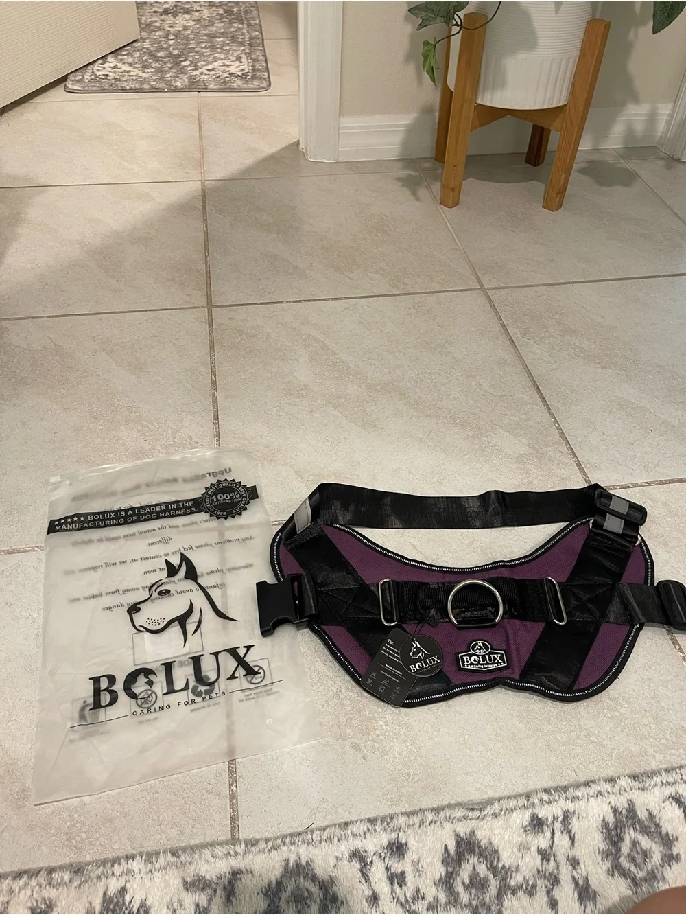 Bolux Purple Dog Harness with Front & Back Rings